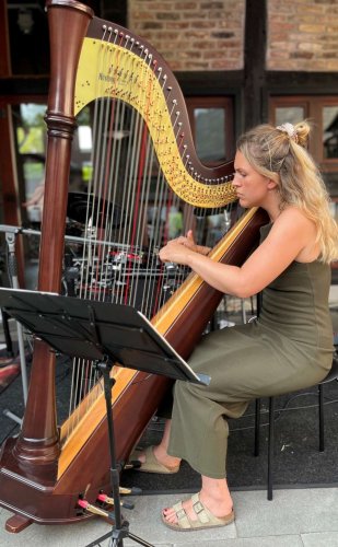 Marios Musikschule: Marcia Pyka an der Harfe. (Foto: Marios Musikschule/ak)