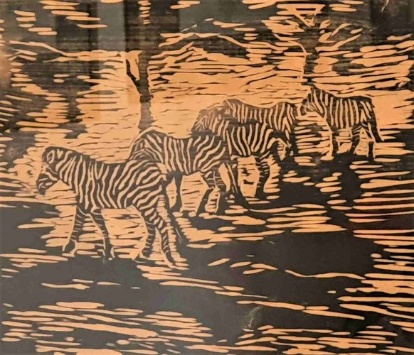Melanie Ritgen – Holzdruck mit Zebras. (Foto: Gemeinde Wachtberg/mf)