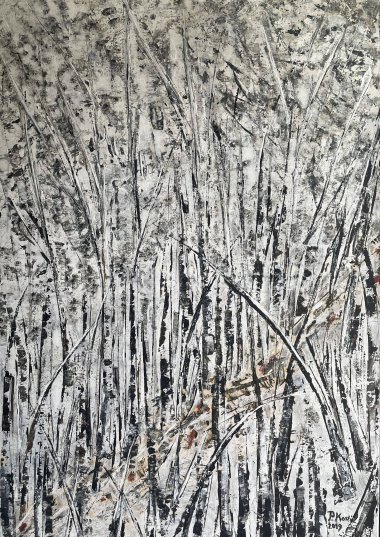 „Birken im Winter“ in Acryl gespachtelt von Petra Kostic