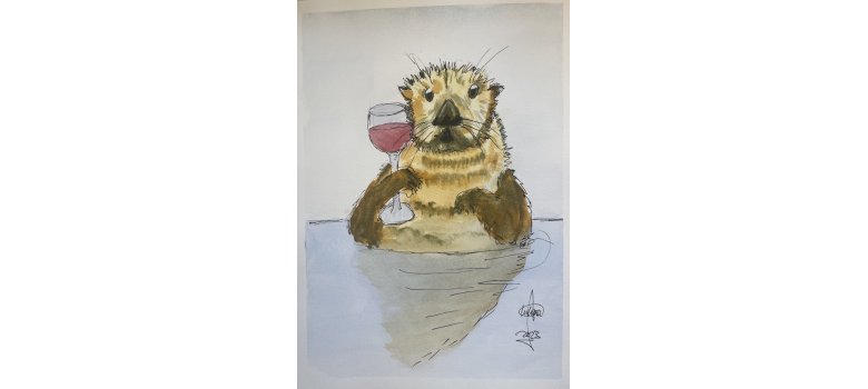 Bordeaux trinkender Otter von Ursula Kowalski